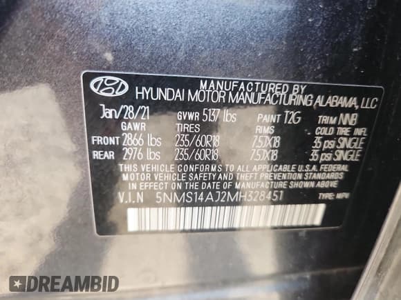 ✅ 2021 Hyundai Santa Fe SE • VIN: 5NMS14AJ2MH328451 • Lot: 84043875. Wystawiony na Copart z przebiegiem 168 921 mil. Bezpłatny archiwum sprzedaży aukcyjnych z USA i szczegółowy raport historii pojazdu na DreamBid. Zdjęcie 12.