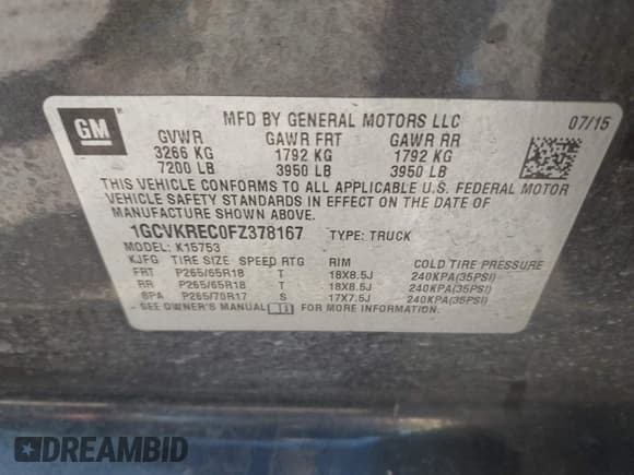 ✅ 2015 Chevrolet Silverado 1500 LT • VIN: 1GCVKREC0FZ378167 • Лот: 43416110. Опубликован ранее на IAAI с пробегом 228 394 миль. Бесплатный доступ к архиву аукционных продаж из США и подробный отчёт об истории автомобиля на DreamBid. Изображение 9.