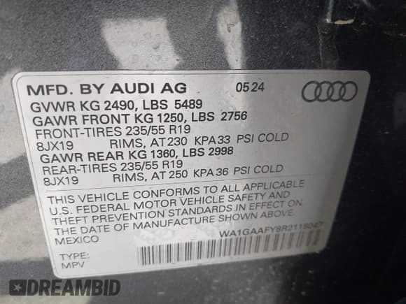 ✅ 2024 Audi Q5 S line Premium • VIN: WA1GAAFY8R2118047 • Лот: 42238627. Опубликован ранее на IAAI с пробегом 7 855 миль. Бесплатный доступ к архиву аукционных продаж из США и подробный отчёт об истории автомобиля на DreamBid. Изображение 9.