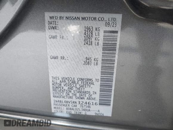 ✅ 2024 Nissan Altima S • VIN: 1N4BL4BV5RN324616 • Lot: 42879475. Wystawiony na IAAI z przebiegiem 31 581 mil. Bezpłatny archiwum sprzedaży aukcyjnych z USA i szczegółowy raport historii pojazdu na DreamBid. Zdjęcie 9.