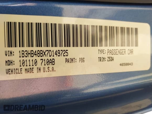 ✅ 2007 Dodge Caliber SXT • VIN: 1B3HB48BX7D149725 • Lot: 43777816. Listed on IAAI with 48,052 mi. Free auction sales archive from the USA and detailed vehicle history report at DreamBid. Image 9.
