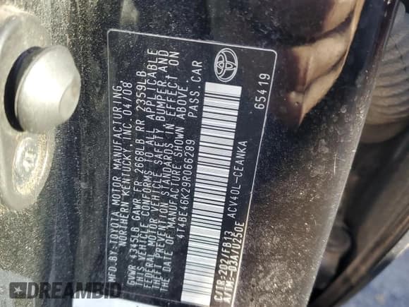 ✅ 2009 Toyota Camry • VIN: 4T4BE46K29R066289 • Лот: 84461145. Опубликован ранее на Copart с пробегом 291 833 миль. Бесплатный доступ к архиву аукционных продаж из США и подробный отчёт об истории автомобиля на DreamBid. Изображение 12.