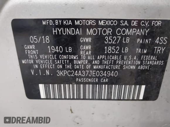 ✅ 2018 Hyundai Accent SE • VIN: 3KPC24A37JE034940 • Лот: 41927667. Опубликован ранее на IAAI с пробегом 87 906 миль. Бесплатный доступ к архиву аукционных продаж из США и подробный отчёт об истории автомобиля на DreamBid. Изображение 9.