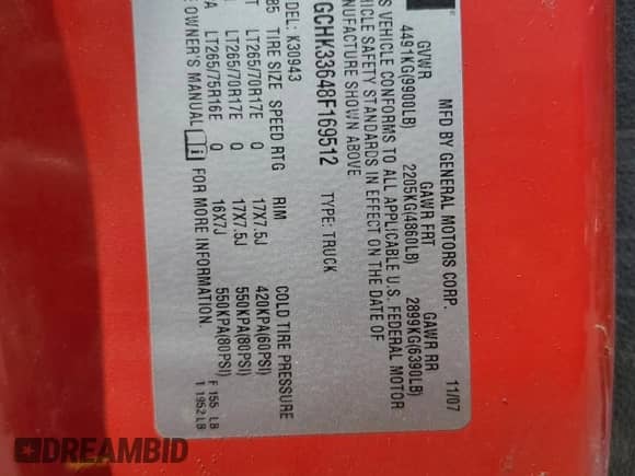 2008 Chevrolet Silverado 3500HD SRW LTZ with VIN 1GCHK33648F169512, listed as a Copart auction lot 57137675 with 275,027 mi miles and Salvage title. Bid and sale history available at DreamBid. Image 12.