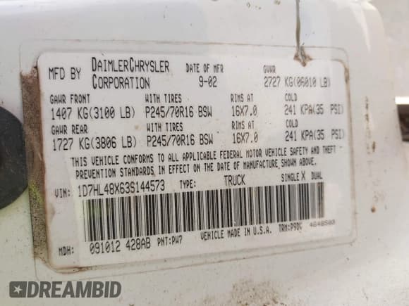 ✅ 2003 Dodge Dakota SLT • VIN: 1D7HL48X63S144573 • Lot: 42798150. Wystawiony na IAAI z przebiegiem 224 361 mil. Bezpłatny archiwum sprzedaży aukcyjnych z USA i szczegółowy raport historii pojazdu na DreamBid. Zdjęcie 9.