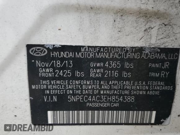 ✅ 2014 Hyundai Sonata Limited • VIN: 5NPEC4AC3EH854388 • Лот: 84281205. Опубликован ранее на Copart с пробегом 111 146 миль. Бесплатный доступ к архиву аукционных продаж из США и подробный отчёт об истории автомобиля на DreamBid. Изображение 12.