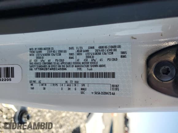 ✅ 2024 Ford F-250 XL • VIN: 1FT8W2BT4REC45596 • Лот: 86313725. Опубликован ранее на Copart с пробегом 10 972 миль. Бесплатный доступ к архиву аукционных продаж из США и подробный отчёт об истории автомобиля на DreamBid. Изображение 13.