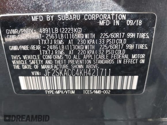 ✅ 2019 Subaru Forester • VIN: JF2SKACC4KH421711 • Лот: 43492630. Опубликован ранее на IAAI с пробегом 118 526 миль. Бесплатный доступ к архиву аукционных продаж из США и подробный отчёт об истории автомобиля на DreamBid. Изображение 9.