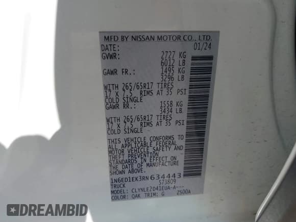 ✅ 2024 Nissan Frontier SV • VIN: 1N6ED1EK3RN634443 • Lot: 43102421. Listed on IAAI with 16,339 mi. Free auction sales archive from the USA and detailed vehicle history report at DreamBid. Image 9.