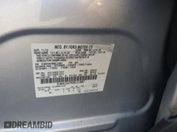 ✅ 2013 Lincoln MKT EcoBoost • VIN: 2LMHJ5AT9DBL55887 • Lot: 92597095. Wystawiony na Copart z przebiegiem 133 501 mil. Bezpłatny archiwum sprzedaży aukcyjnych z USA i szczegółowy raport historii pojazdu na DreamBid. Zdjęcie 12.