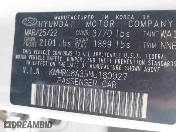 ✅ 2022 Hyundai Venue SEL • VIN: KMHRC8A35NU180027 • Lot: 41921088. Listed on IAAI with 69,220 mi. Free auction sales archive from the USA and detailed vehicle history report at DreamBid. Image 9.
