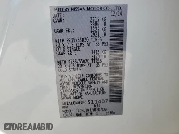 ✅ 2015 Infiniti QX60 • VIN: 5N1AL0MM3FC511407 • Лот: 56046045. Опубликован ранее на Copart с пробегом 58 046 миль. Бесплатный доступ к архиву аукционных продаж из США и подробный отчёт об истории автомобиля на DreamBid. Изображение 14.