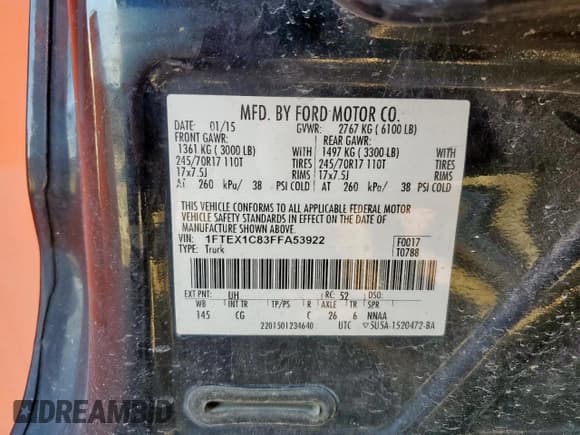 ✅ 2015 Ford F-150 XL • VIN: 1FTEX1C83FFA53922 • Lot: 92701945. Listed on Copart with 180,043 mi. Free auction sales archive from the USA and detailed vehicle history report at DreamBid. Image 12.