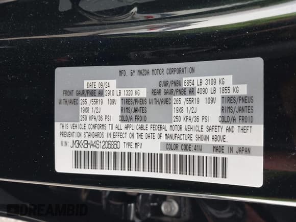 ✅ 2025 Mazda CX-90 Preferred Package • VIN: JM3KKBHA4S1206860 • Lot: 43339794. Listed on IAAI with 59,564 mi. Free auction sales archive from the USA and detailed vehicle history report at DreamBid. Image 9.