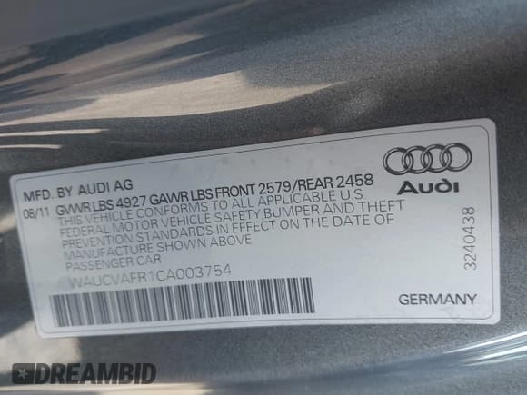 ✅ 2012 Audi S5 Premium Plus • VIN: WAUCVAFR1CA003754 • Lot: 41492517. Wystawiony na IAAI z przebiegiem 116 082 mil. Bezpłatny archiwum sprzedaży aukcyjnych z USA i szczegółowy raport historii pojazdu na DreamBid. Zdjęcie 9.