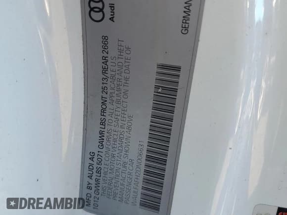 ✅ 2013 Audi A5 Premium Plus • VIN: WAULFAFH2DN006631 • Lot: 84709665. Listed on Copart with 133,073 mi. Free auction sales archive from the USA and detailed vehicle history report at DreamBid. Image 12.