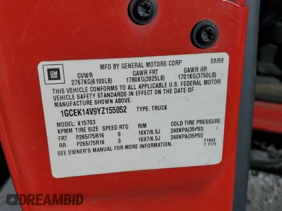 ✅ 2000 Chevrolet Silverado 1500 • VIN: 1GCEK14V9YZ155052 • Lot: 81150944. Listed on Copart with 182,182 mi. Free auction sales archive from the USA and detailed vehicle history report at DreamBid. Image 14.