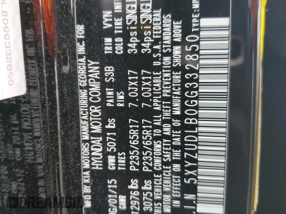 ✅ 2016 Hyundai Santa Fe • VIN: 5XYZUDLB0GG332850 • Лот: 66663053. Опубликован ранее на Copart с пробегом 63 461 миль. Бесплатный доступ к архиву аукционных продаж из США и подробный отчёт об истории автомобиля на DreamBid. Изображение 12.