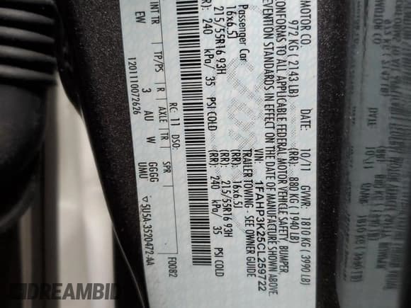 ✅ 2012 Ford Focus SE • VIN: 1FAHP3K25CL259722 • Lot: 92154865. Wystawiony na Copart z przebiegiem 26 506 mil. Bezpłatny archiwum sprzedaży aukcyjnych z USA i szczegółowy raport historii pojazdu na DreamBid. Zdjęcie 12.