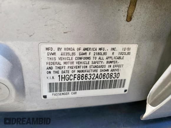 ✅ 2002 Honda Accord VP • VIN: 1HGCF86632A060830 • Lot: 49840415. Wystawiony na Copart z przebiegiem 134 070 mil. Bezpłatny archiwum sprzedaży aukcyjnych z USA i szczegółowy raport historii pojazdu na DreamBid. Zdjęcie 12.