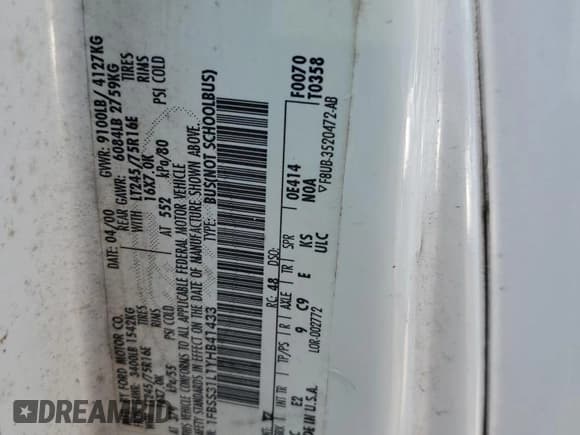 ✅ 2000 Ford Econoline Passenger XL • VIN: 1FBSS31L1YHB41433 • Lot: 81772865. Listed on Copart with 62,074 mi. Free auction sales archive from the USA and detailed vehicle history report at DreamBid. Image 13.