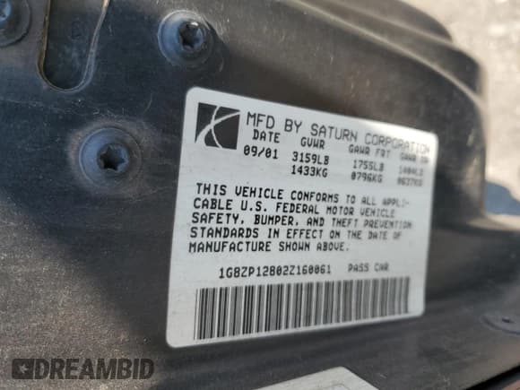 ✅ 2002 Saturn SC • VIN: 1G8ZP12802Z160061 • Лот: 63977825. Опубликован ранее на Copart с пробегом 189 237 миль. Бесплатный доступ к архиву аукционных продаж из США и подробный отчёт об истории автомобиля на DreamBid. Изображение 12.