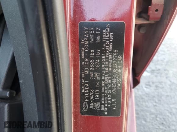 ✅ 2008 Hyundai Accent GLS • VIN: KMHCN46C08U272796 • Лот: 57930345. Опубликован ранее на Copart с пробегом 78 456 миль. Бесплатный доступ к архиву аукционных продаж из США и подробный отчёт об истории автомобиля на DreamBid. Изображение 12.