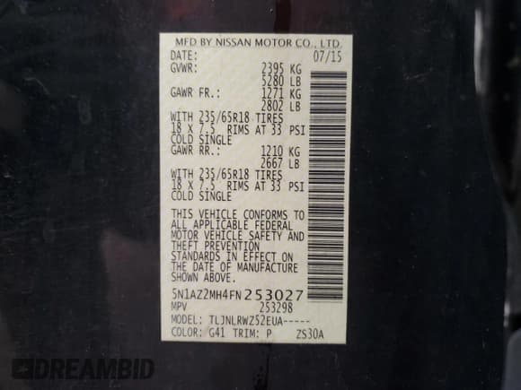 ✅ 2015 Nissan Murano SL • VIN: 5N1AZ2MH4FN253027 • Lot: 92758065. Listed on Copart with 202,557 mi. Free auction sales archive from the USA and detailed vehicle history report at DreamBid. Image 13.