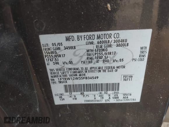 ✅ 2005 Ford F-150 XLT • VIN: 1FTRW12W35FB34549 • Lot: 41923359. Listed on IAAI with 286,494 mi. Free auction sales archive from the USA and detailed vehicle history report at DreamBid. Image 9.