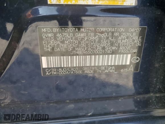 ✅ 2007 Lexus GS 350 • VIN: JTHBE96S070021740 • Lot: 89653275. Wystawiony na Copart z przebiegiem 253 916 mil. Bezpłatny archiwum sprzedaży aukcyjnych z USA i szczegółowy raport historii pojazdu na DreamBid. Zdjęcie 12.