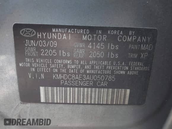 2010 Hyundai Elantra GLS z VIN KMHDC8AE3AU050785, wystawiony jako IAAI lot #42546854 z przebiegiem 72 198 mil mil oraz . Historia ofert i sprzedaży dostępna na DreamBid. Obrazek 9.