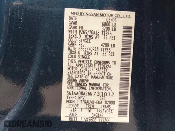 ✅ 2006 Nissan Armada SE • VIN: 5N1AA08A26N733012 • Lot: 41731757. Listed on IAAI with 164,025 mi. Free auction sales archive from the USA and detailed vehicle history report at DreamBid. Image 9.