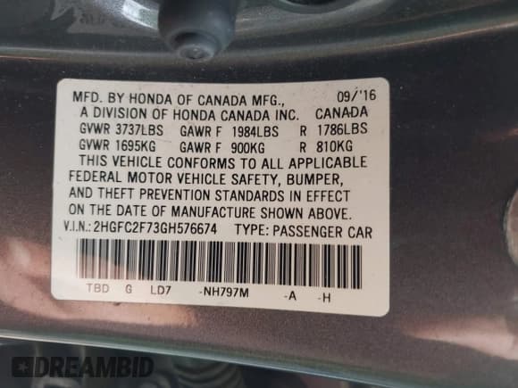 ✅ 2016 Honda Civic EX • VIN: 2HGFC2F73GH576674 • Lot: 42716872. Listed on IAAI with 117,667 mi. Free auction sales archive from the USA and detailed vehicle history report at DreamBid. Image 9.