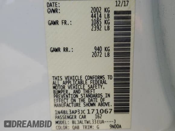 ✅ 2018 Nissan Altima SL • VIN: 1N4BL3AP3JC171067 • Лот: 60152055. Опубликован ранее на Copart с пробегом 85 288 миль. Бесплатный доступ к архиву аукционных продаж из США и подробный отчёт об истории автомобиля на DreamBid. Изображение 12.