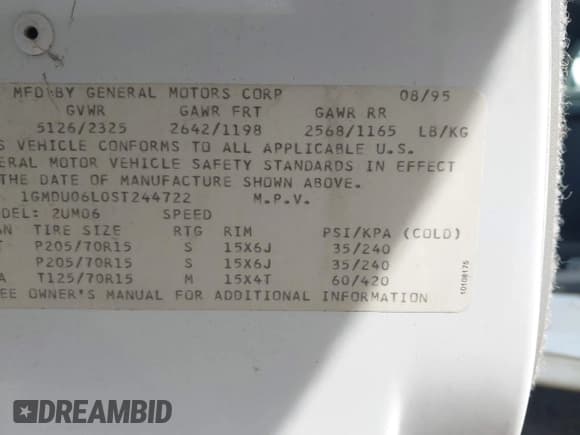 ✅ 1995 Pontiac Trans Sport • VIN: 1GMDU06L0ST244722 • Лот: 42515856. Опубликован ранее на IAAI с пробегом 191 602 миль. Бесплатный доступ к архиву аукционных продаж из США и подробный отчёт об истории автомобиля на DreamBid. Изображение 9.