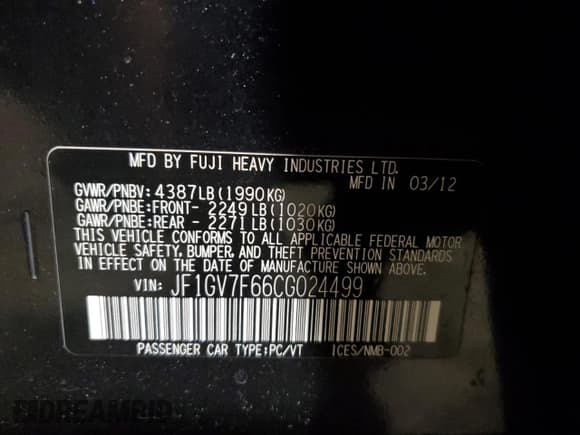 ✅ 2012 Subaru WRX WRX Premium • VIN: JF1GV7F66CG024499 • Lot: 41678735. Listed on Copart with 151,159 mi. Free auction sales archive from the USA and detailed vehicle history report at DreamBid. Image 12.