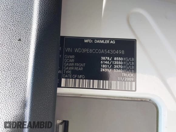 ✅ 2010 Mercedes-Benz Sprinter Cargo • VIN: WD3PE8CC0A5430498 • Lot: 42553817. Listed on IAAI with 231,427 mi. Free auction sales archive from the USA and detailed vehicle history report at DreamBid. Image 9.