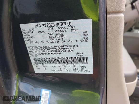 ✅ 2008 Ford Escape Hybrid • VIN: 1FMCU59H38KC09865 • Lot: 42785240. Listed on IAAI with Not provided. Free auction sales archive from the USA and detailed vehicle history report at DreamBid. Image 9.