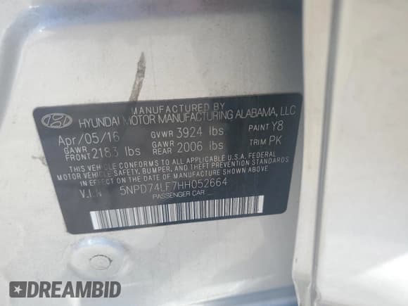 ✅ 2017 Hyundai Elantra SE • VIN: 5NPD74LF7HH052664 • Lot: 82532405. Listed on Copart with 152,049 mi. Free auction sales archive from the USA and detailed vehicle history report at DreamBid. Image 12.