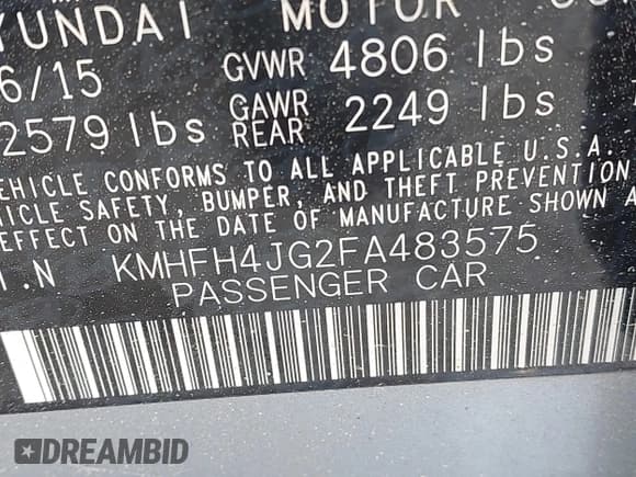 ✅ 2015 Hyundai Azera Limited • VIN: KMHFH4JG2FA483575 • Лот: 42422877. Опубликован ранее на IAAI с пробегом 111 147 миль. Бесплатный доступ к архиву аукционных продаж из США и подробный отчёт об истории автомобиля на DreamBid. Изображение 9.