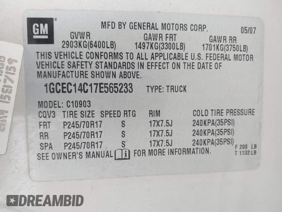 ✅ 2007 Chevrolet Silverado 1500 Work Truck • VIN: 1GCEC14C17E565233 • Лот: 42671178. Опубликован ранее на IAAI с пробегом 127 436 миль. Бесплатный доступ к архиву аукционных продаж из США и подробный отчёт об истории автомобиля на DreamBid. Изображение 9.