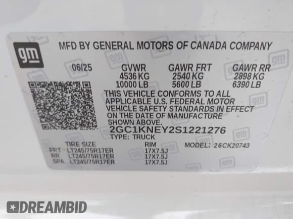 ✅ 2025 Chevrolet Silverado 2500HD LT • VIN: 2GC1KNEY2S1221276 • Лот: 43143439. Опубликован ранее на IAAI с пробегом 4 017 миль. Бесплатный доступ к архиву аукционных продаж из США и подробный отчёт об истории автомобиля на DreamBid. Изображение 9.