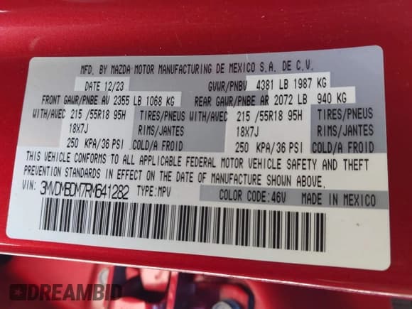 ✅ 2024 Mazda CX-30 S Premium • VIN: 3MVDMBDM7RM641282 • Лот: 43403638. Опубликован ранее на IAAI с пробегом 37 997 миль. Бесплатный доступ к архиву аукционных продаж из США и подробный отчёт об истории автомобиля на DreamBid. Изображение 9.