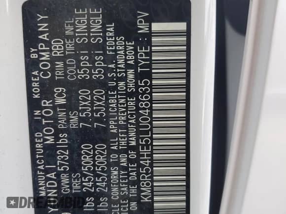 2020 Hyundai Palisade Limited с VIN KM8R54HE5LU048635, выставлен на аукционе Copart как лот 77660354 с пробегом 56 746 миль миль и На запчасти • Non repairable. История ставок и продаж доступна на DreamBid. Изображение 13.