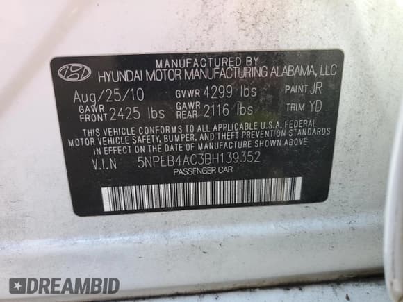 ✅ 2011 Hyundai Sonata GLS • VIN: 5NPEB4AC3BH139352 • Lot: 75630944. Listed on Copart with 225,501 mi. Free auction sales archive from the USA and detailed vehicle history report at DreamBid. Image 12.