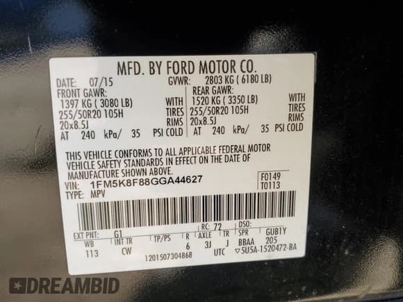 ✅ 2016 Ford Explorer Limited • VIN: 1FM5K8F88GGA44627 • Lot: 86678655. Listed on Copart with 150,564 mi. Free auction sales archive from the USA and detailed vehicle history report at DreamBid. Image 13.