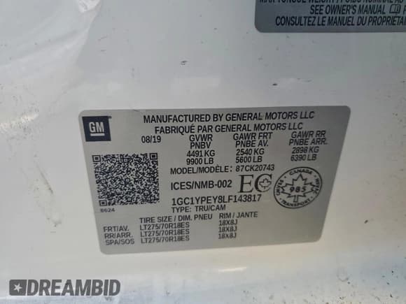 ✅ 2020 Chevrolet Silverado 2500HD LTZ • VIN: 1GC1YPEY8LF143817 • Лот: 92408495. Опубликован ранее на Copart с пробегом 402 013 миль. Бесплатный доступ к архиву аукционных продаж из США и подробный отчёт об истории автомобиля на DreamBid. Изображение 13.