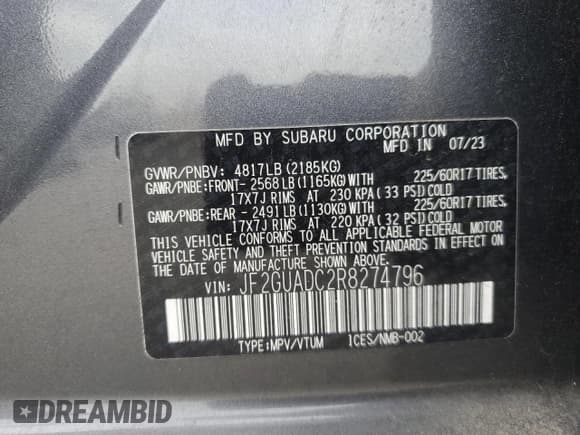 ✅ 2024 Subaru Crosstrek Premium • VIN: JF2GUADC2R8274796 • Lot: 90029315. Listed on Copart with 16,201 mi. Free auction sales archive from the USA and detailed vehicle history report at DreamBid. Image 13.