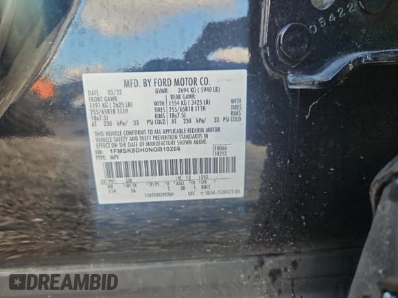 ✅ 2022 Ford Explorer XLT • VIN: 1FMSK8DH0NGB10266 • Lot: 89700535. Listed on Copart with Not provided. Free auction sales archive from the USA and detailed vehicle history report at DreamBid. Image 13.