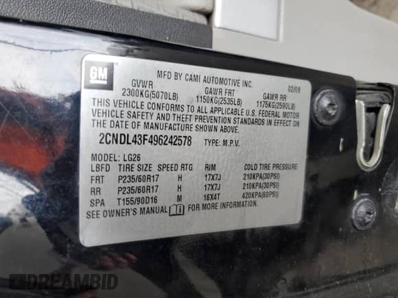 2009 Chevrolet Equinox 1LT с VIN 2CNDL43F496242578, выставлен на аукционе Copart как лот 70258494 с пробегом 174 651 миль миль и Списание • Salvage title. История ставок и продаж доступна на DreamBid. Изображение 13.